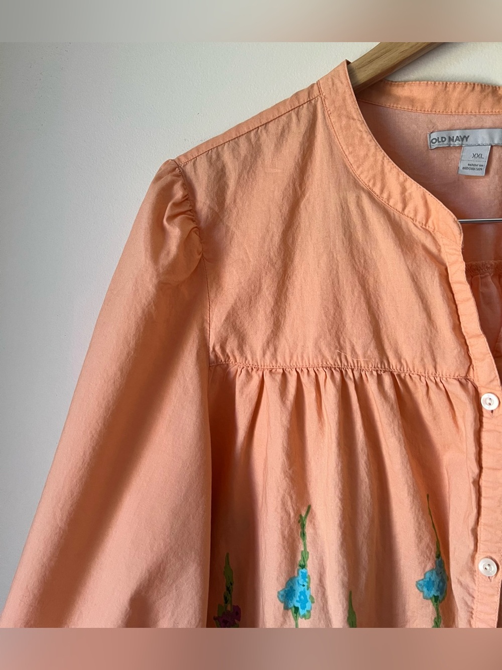 Old Navy Y2K Boho Blouse Button-Front Peach Floral Design Cotton Size XXL - Picture 4 of 11